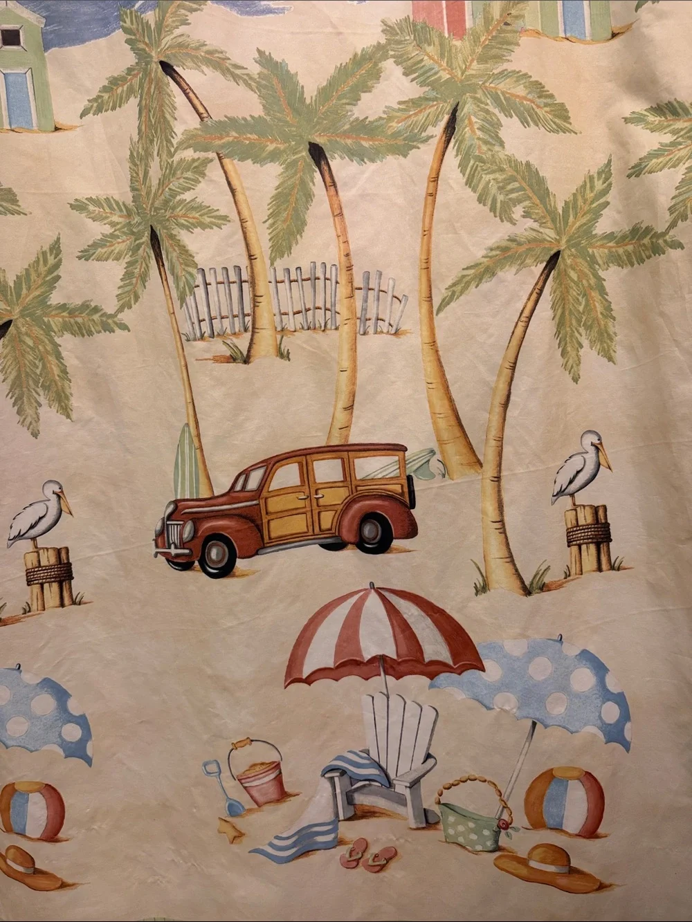 Coastal Beach Print Shower Curtain - Blue, Tan